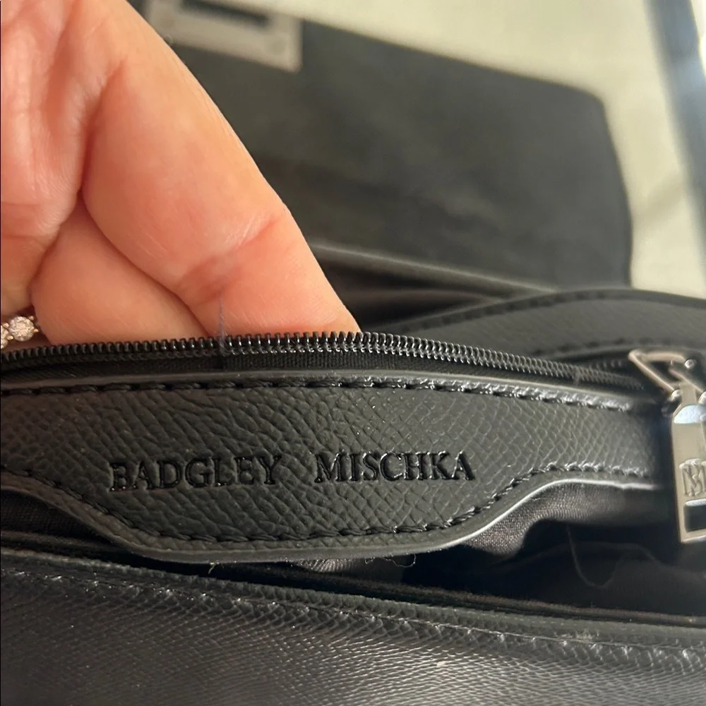 Badgley Mischka Black Dark Metal Studded Satchel Purse